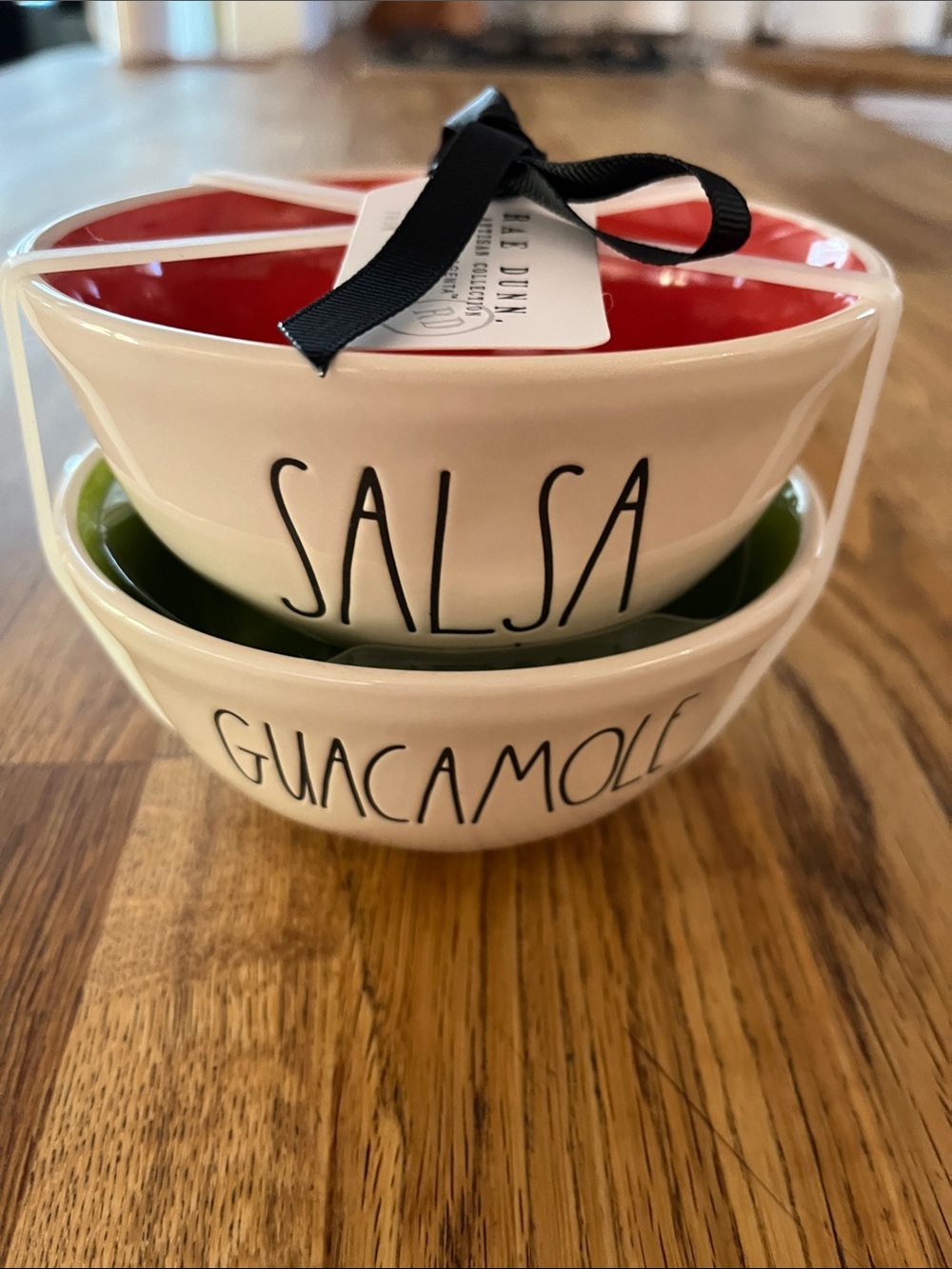 NWT Rae Dunn Ceramic Salsa & Guacamole Bowls - Red and Green Interiors